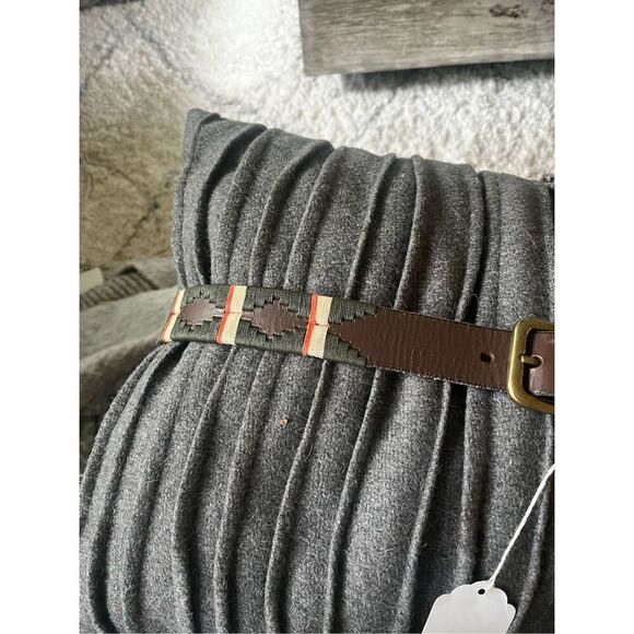 Pampeano Brown Leather Forrest Green Tribal Embroidered Belt sz 115 or 45” NWT - Picture 3 of 7